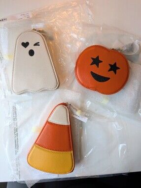 ✨Full Set!💛 Coach 3 Halloween Fall Coin Pouches, Candy Corn, Pumpkin, Ghost